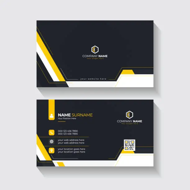 Vector illustration of Futuristic yellow and black geometric business card template