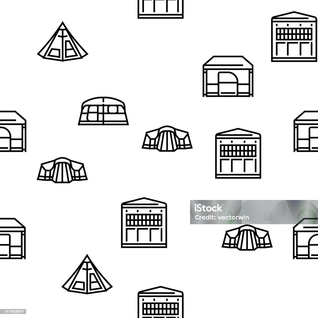 Printable Tent Pattern Tent Vacation Travel Tourism Vector Seamless Pattern Stock Illustration ...