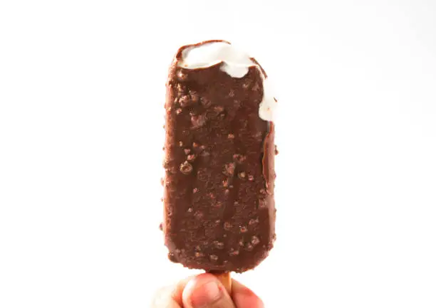 Photo of hand holding chocolate ice cream