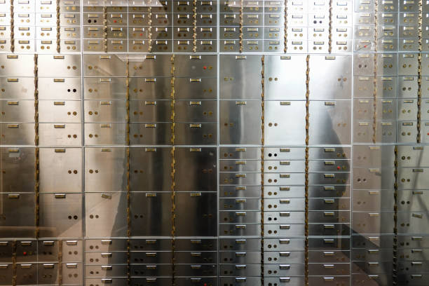 Solomons, Maryland USA Safe deposit boxes in a bank.
