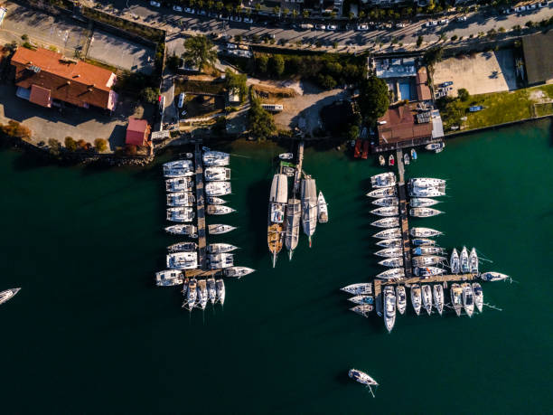 istock Drone view of beautiful marina and harbour shoot directly above 1471843626