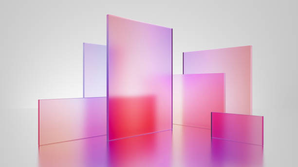 istock 3d render, abstract geometric background, translucent glass with pink red violet gradient, simple square shapes 1471844170