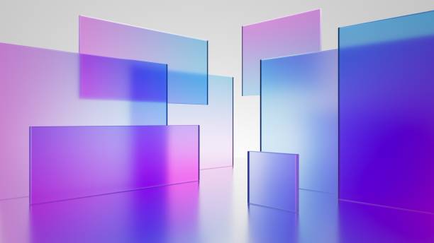 istock 3d render, abstract geometric background, translucent glass with violet pink blue gradient, simple square shapes 1471844180