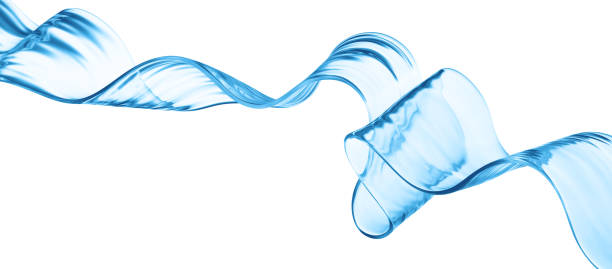 istock 3d render. Abstract minimalist background. Curvy ruffle, translucent blue ribbon isolated on white. Modern wallpaper 1471844229