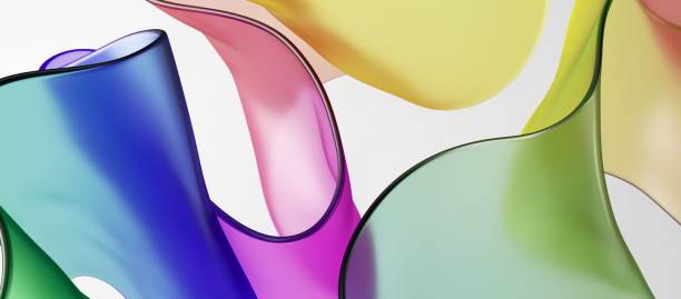istock 3d render, abstract colorful background, curvy translucent ribbons. Modern wallpaper 1471844256