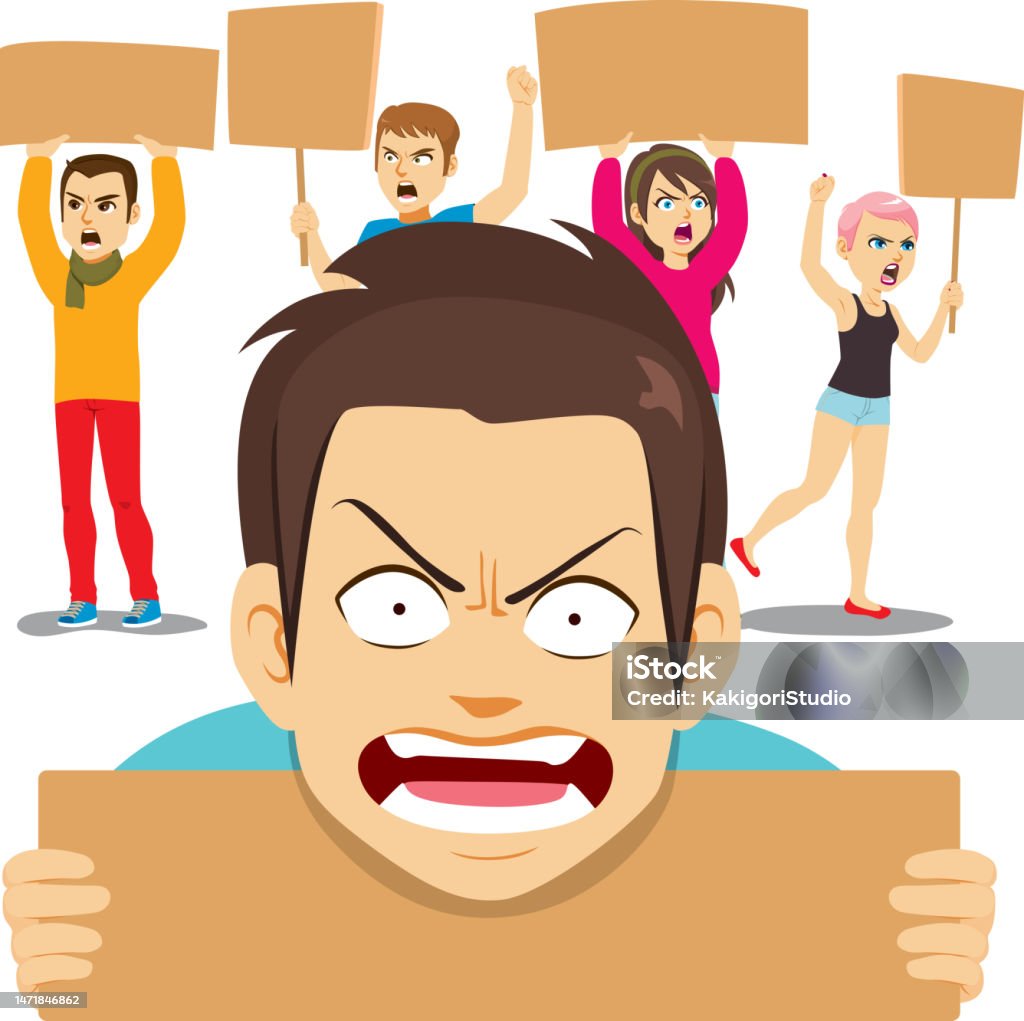 Strike Sign Man Man Strike Protest Stock Illustration - Download Image Now - Facial ...