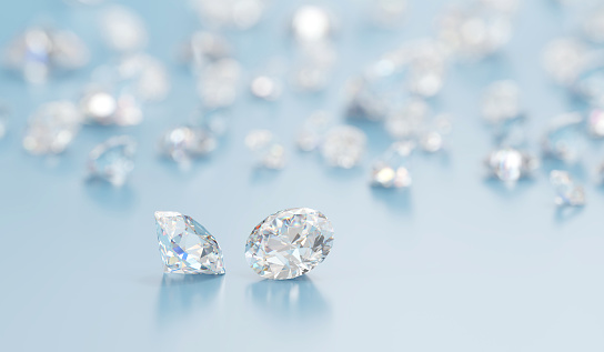 Diamonds group placed on glossy background 3d Rendering Soft Focus