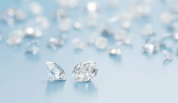Photo of Diamonds group placed on glossy background 3d Rendering Soft Focus