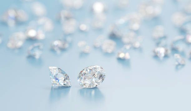 grupo de diamantes colocado no fundo brilhante 3d rendering soft focus - diamante - fotografias e filmes do acervo