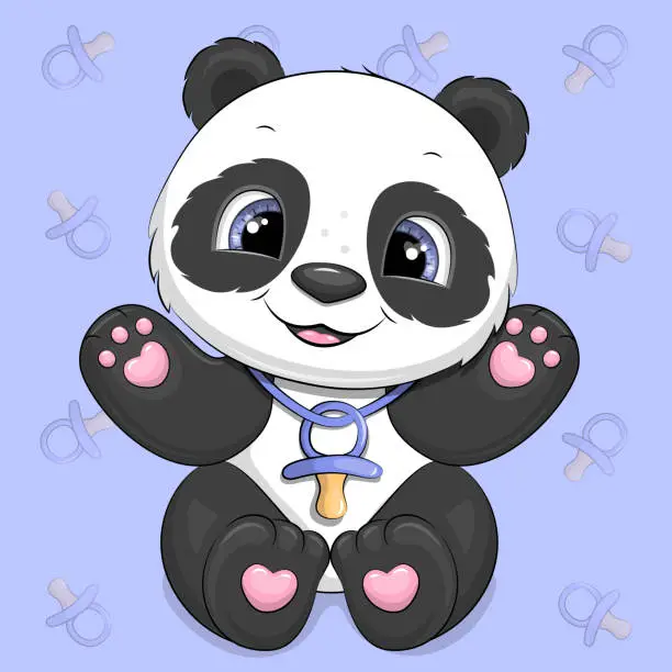 Vector illustration of Cute cartoon baby panda with a pacifier.