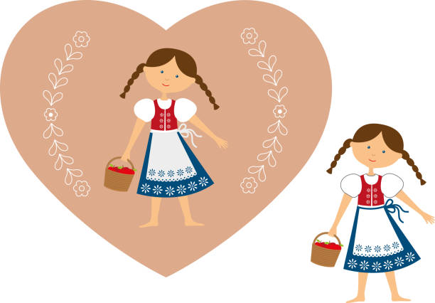 Small girl dressed in a folklore costume vector art illustration