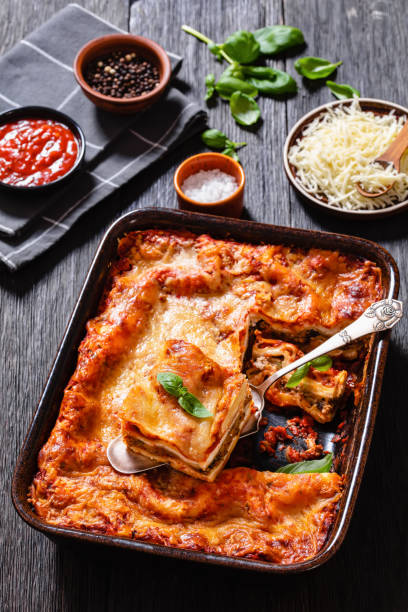 istock portion of Lasagna in baking dish, top view 1471852991