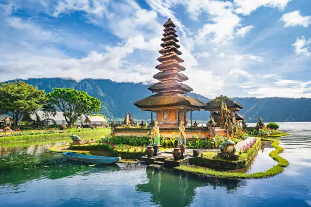 Ulun Danu Beratan Temple is a famous landmark located on the western side of the Beratan Lake , Bali ,Indonesia.