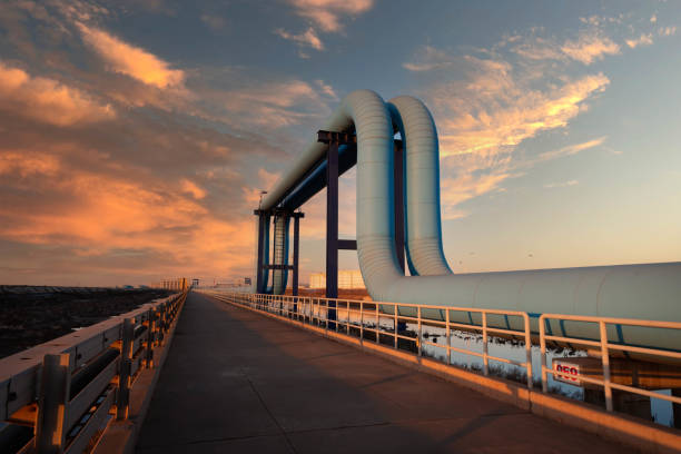Oil pipeline in the sunset