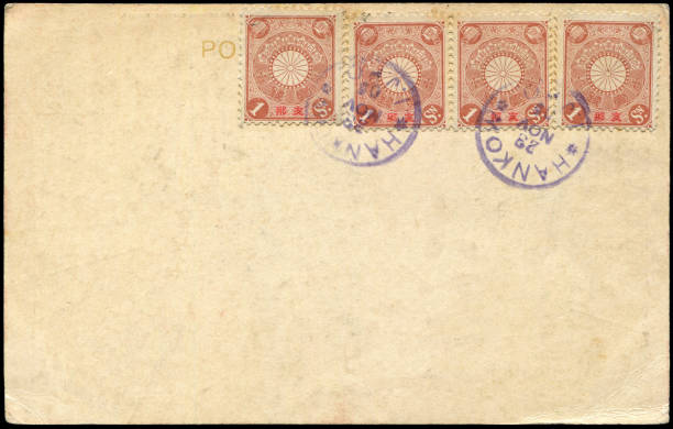 a vintage blank postcard sent from Japanese post office in Hankow, China in 1900s,  ready for any usage of  historic events background related to mail delievery description. stock photo