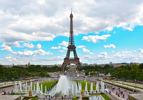 Eiffel Tower and fountains of Trocadero, Paris, France