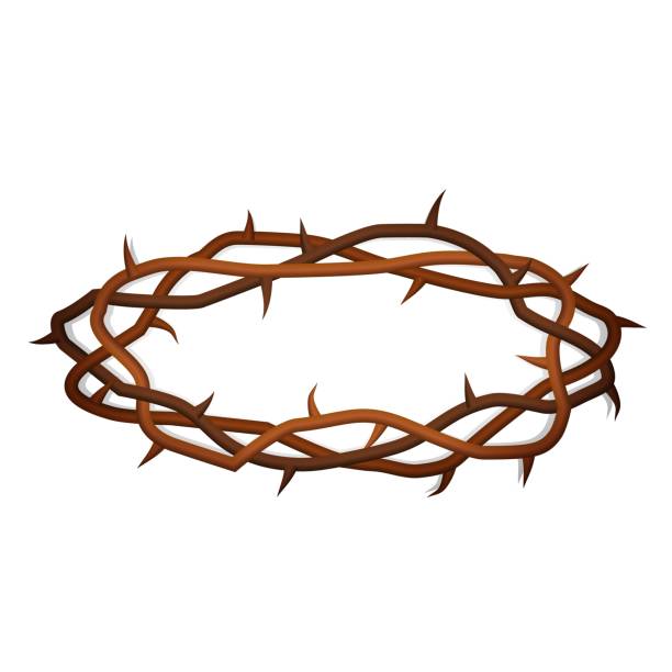 가시 화환 템플릿입니다. 스파이크가있는 종교적 갈색 머리 장식 - easter crown of thorns forgiveness savior stock illustrations