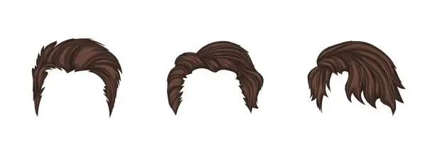 Vector illustration of Mens brown wigs template set