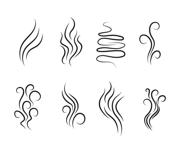 illustrazioni stock, clip art, cartoni animati e icone di tendenza di set di linee di evaporazione e fumo - fumo di sigaretta elettronica