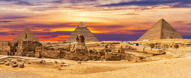View on the Great Sphinx by the Egypt Pyramid Complex, Giza.