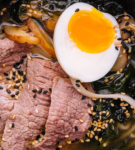 traditional Japanese ramen soup with wagyu beef and noodles