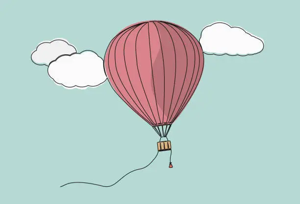 Vector illustration of colored continuous single line drawing of hot air balloon