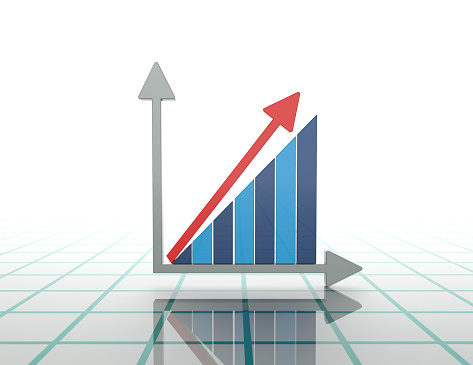 Arrow growth graph with shadow 3d icon