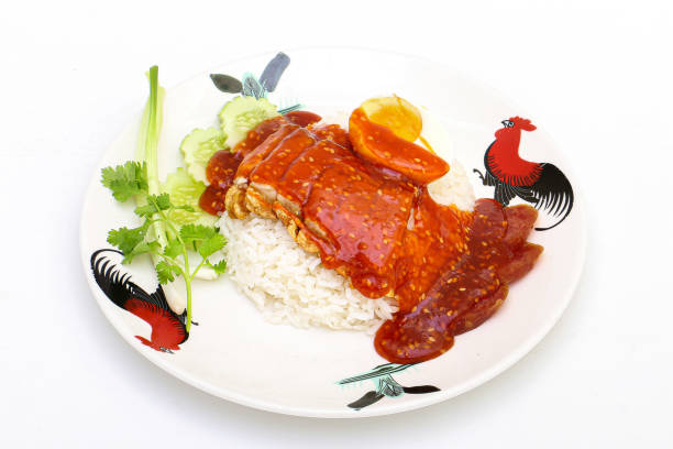 crispy belly pork or roasted pork on rice