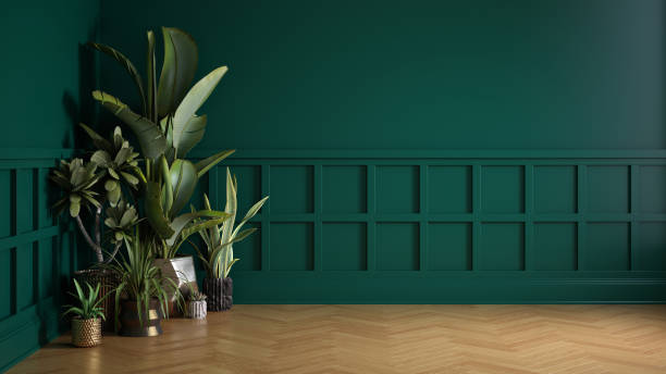 istock Empty classic art deco interior room with plants 3d illustration 1471869029