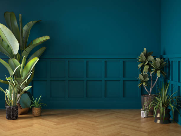 istock Empty classic art deco interior room with plants 3d illustration 1471869031