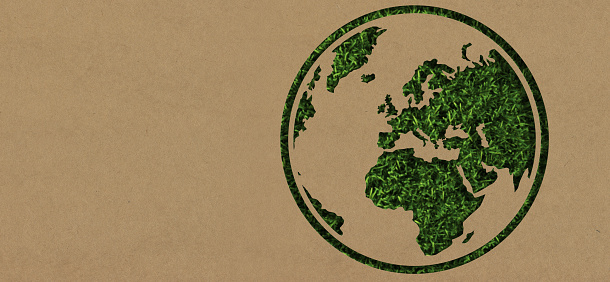 Earth, mockup and sustainability with an icon on a poster or sign for green environmental conservation. Nature, globe and earth day with a cardboard cutout as a symbol of global eco friendly growth
