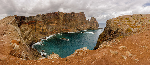 Panoramic view of Madeira cliffs, Ponta de sao Lourence peninsula