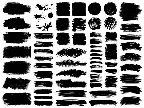 hintergründe und pinselstriche - backgrounds textured inks on paper black stock-grafiken, -clipart, -cartoons und -symbole