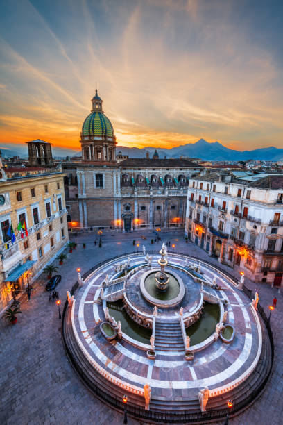 Palermo, Italy with the Praetorian Fountain stock photo