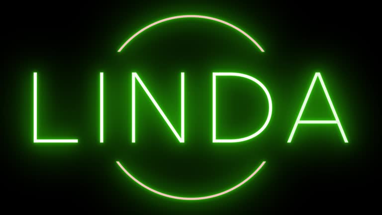 Glowing and blinking green retro neon sign for LINDA