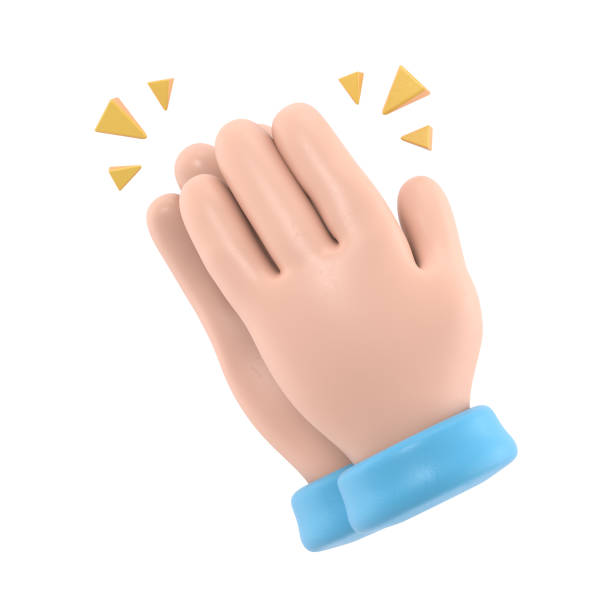 istock Cartoon Gesture Icon Mockup.Cartoon character hands clapping or applause with loud noise. 3D rendering on white background. 1471888516
