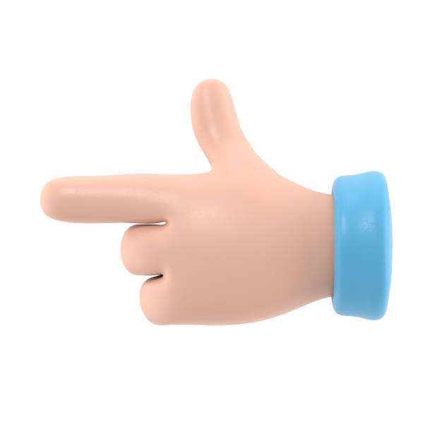 istock Cartoon Gesture Icon Mockup.Cartoon character hand pointing gesture. 3D rendering on white background. 1471888584