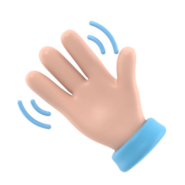 istock Cartoon Gesture Icon Mockup.Open outstretched showing five fingers, extended in greeting. 3D rendering on white background. 1471888611