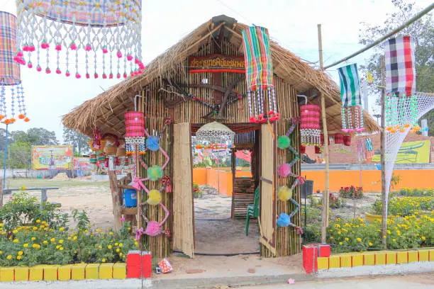 Photo of An ancient merit-making tradition using objects and flags decorated according to religious beliefs.