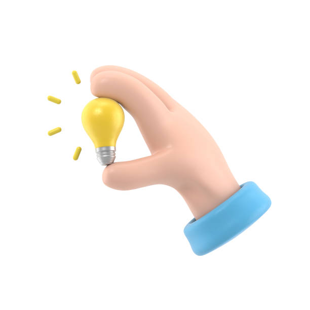 istock Cartoon Gesture Icon Mockup.3d icon hand holding light bulb gesture. cartoon great idea concept, 3D rendering on white background. 1471889520