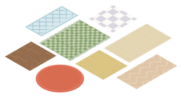 Textile carpets - modern vector isometric colorful elements vector art illustration