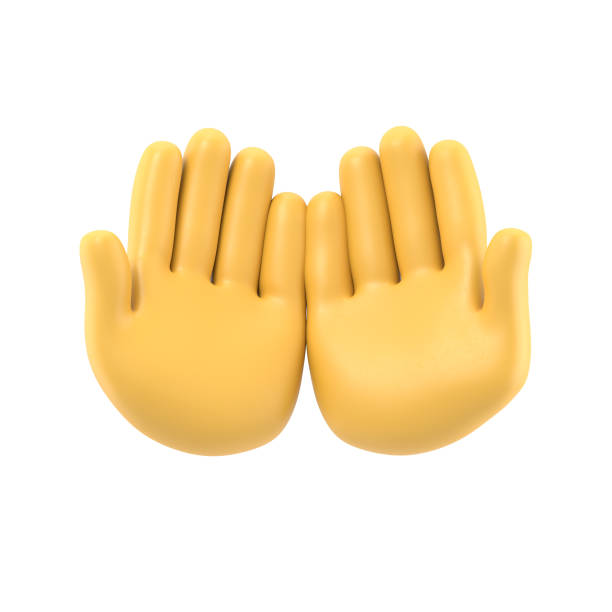 istock Cartoon Gesture Icon Mockup.Two hands together with palms up, top view, 3D rendering on white background. 1471892180