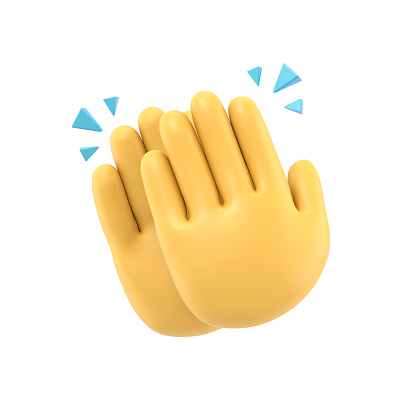 Cartoon Gesture Icon Mockup.Cartoon character hands clapping or applause with loud noise. 3D rendering on white background.