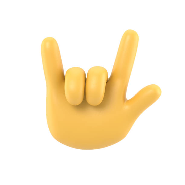 istock Cartoon Gesture Icon Mockup. Cartoon character hand rock on gesture. 3D rendering on white background. 1471892220