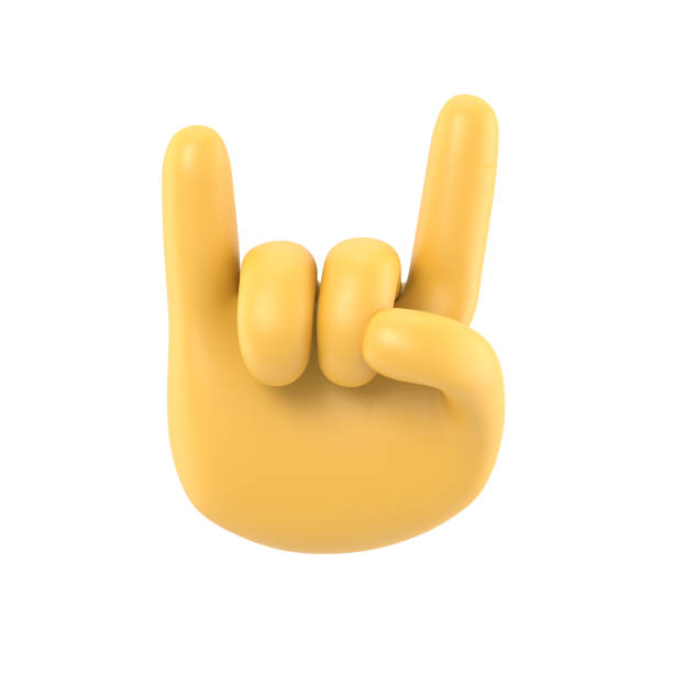 istock Cartoon Gesture Icon Mockup. Cartoon character hand rock on gesture. 3D rendering on white background. 1471892222