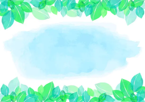 Vector illustration of watercolor Verdure green leaves and Sky frame