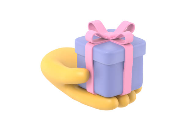 istock Cartoon Gesture Icon Mockup.3d icon gift in hand. cartoon arm holding gesture, 3D rendering on white background. 1471892401