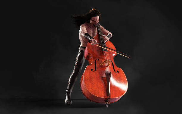 istock Double bass player on a black background with clipping path 1471892782