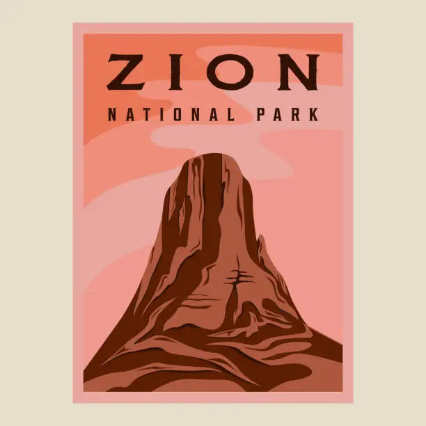 Vector illustration of zion national park minimalist vintage poster illustration template graphic design. canyon rock mountain banner for travel business with simple landscape view