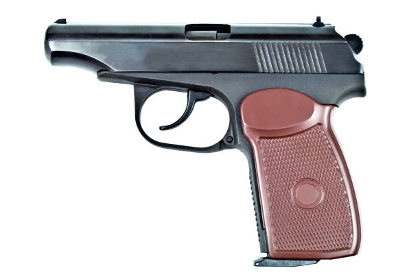 istock Black gun pistol isolated on white 1471894426